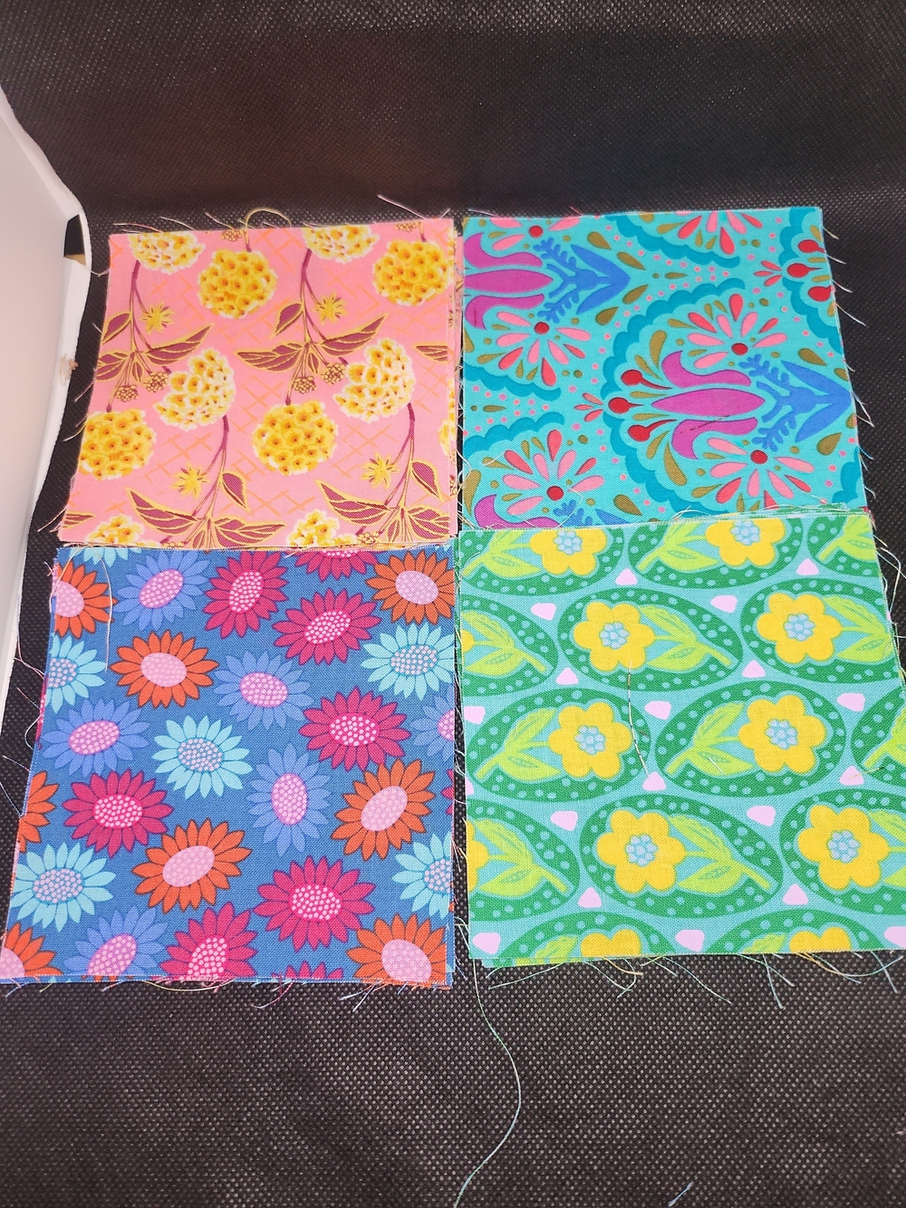 Bright Floral Cotton Fabric Swatches - Pack of 4